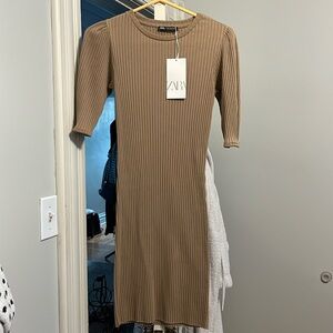 Zara Tan Midi Bodycon Dress